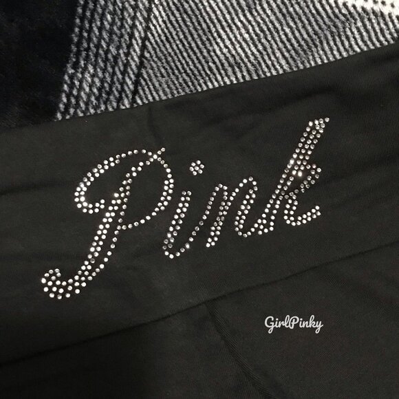 victoria secret PINK flared BLACK foldover leggings BLING LOGO SIZES XS-XXL - Picture 8 of 8